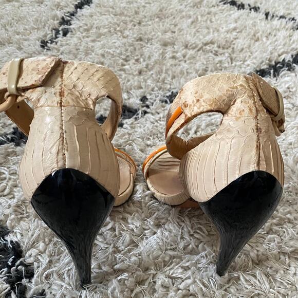 L.A.M.B Leather Heels Beige & Orange Strappy Stiletto Size 8 - Picture 5 of 7